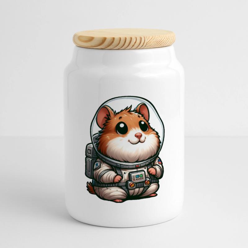 Hamster cochon d’Inde astronaute dans l’espace Boîte à biscuits avec couvercle en bois