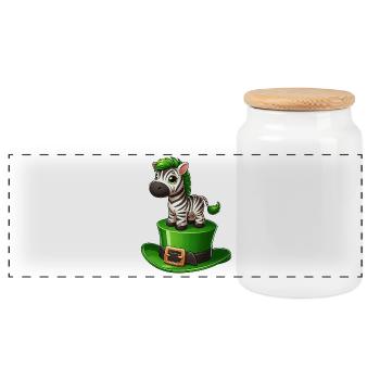 Süßes Zebra St. Patrick's Day Zylinder Kleeblatt - Panorama Keksdose mit Holzdeckel - Weiß - Vorne