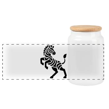 Zebra Silhouette Art Piece Minimal Design - Panoramic Cookie Jar with Wooden Lid - white - Front