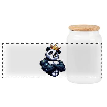 Entraînement de remise en forme Muscle Panda King - Boîte à biscuits avec couvercle en bois - blanc - Devant
