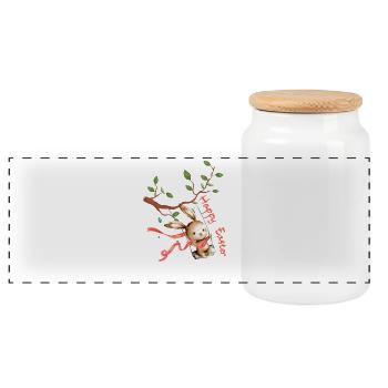 Easter Bunny - Panoramic Cookie Jar with Wooden Lid - white - Front