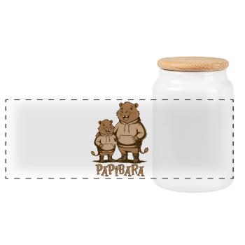Papibara Papi Capybara Vater Lustig Papa Vatertag - Panorama Keksdose mit Holzdeckel - Weiß - Vorne