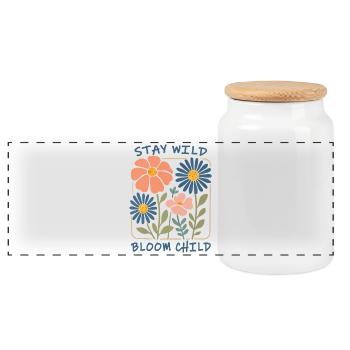 Stay Wild Bloom Child Boho Blumen T-Shirt - Panorama Keksdose mit Holzdeckel - Weiß - Vorne