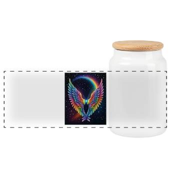 Regenbogenflügel Herz im All - Panorama Keksdose mit Holzdeckel - Weiß - Vorne