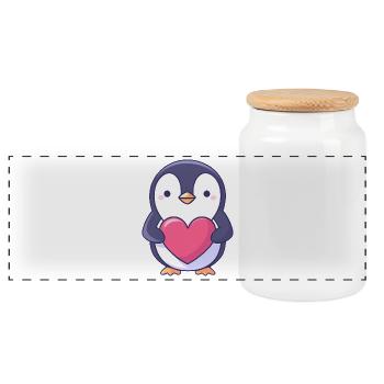 Penguin Holding a Red Heart - Adorable cartoon - Panoramic Cookie Jar with Wooden Lid - white - Front