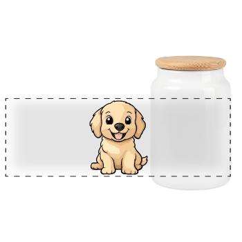 Golden Retriever Chien Mignon - Boîte à biscuits avec couvercle en bois - blanc - Devant