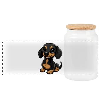 Dackel DachsHund Niedlich - Panorama Keksdose mit Holzdeckel - Weiß - Vorne
