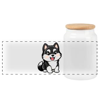 Chien Husky Mignon - Boîte à biscuits avec couvercle en bois - blanc - Devant