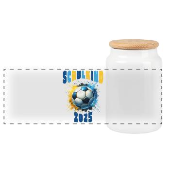 Einschulung Schulkind 2025 Fußball Fussball - Panorama Keksdose mit Holzdeckel - Weiß - Vorne