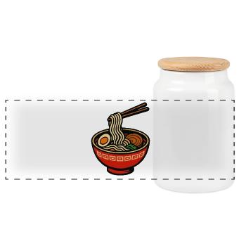 Ramen Noodles in Colorful Bowl - Panoramic Cookie Jar with Wooden Lid - white - Front