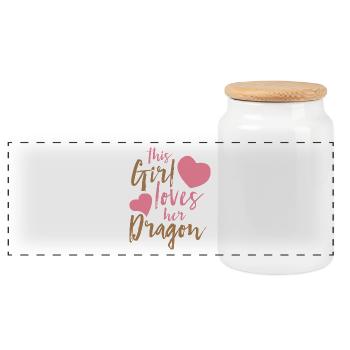 Fantasy / Dragons: This Girl Loves Her Dragon - Panoramic Cookie Jar with Wooden Lid - white - Front