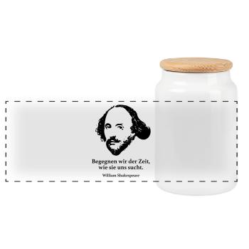 Shakespeare: Begegnen wir der Zeit, wie sie uns s - Panorama Keksdose mit Holzdeckel - Weiß - Vorne