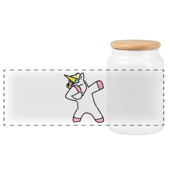 Einhorn: Dancing Queen das tanzende Einhorn - Panorama Keksdose mit Holzdeckel - Weiß - Vorne