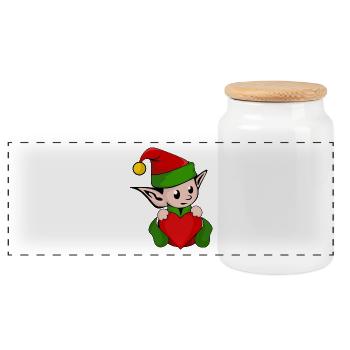 christma s628 - Panoramic Cookie Jar with Wooden Lid - white - Front