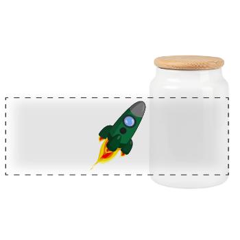 rocket - Panoramic Cookie Jar with Wooden Lid - white - Front
