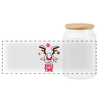Weihnachten Geschenk Elch Xmas Christmas Rudolph - Panorama Keksdose mit Holzdeckel - Weiß - Vorne