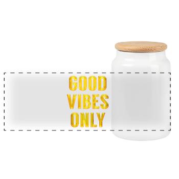 Bonnes vibrations seulement. Cadeaux de motivation pour les amis - Boîte à biscuits avec couvercle en bois - blanc - Devant