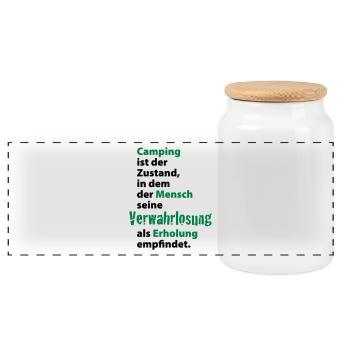 Camping Verwahrlosung Zuhause Zelten Urlaub Ferien - Panorama Keksdose mit Holzdeckel - Weiß - Vorne