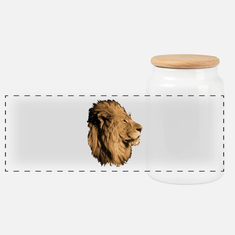 Lion - Panoramic Cookie Jar with Wooden Lid - white