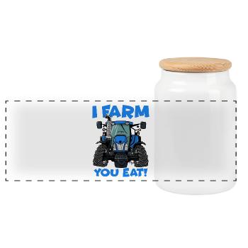 I farm you eat NH - Panoramic Cookie Jar with Wooden Lid - white - Front