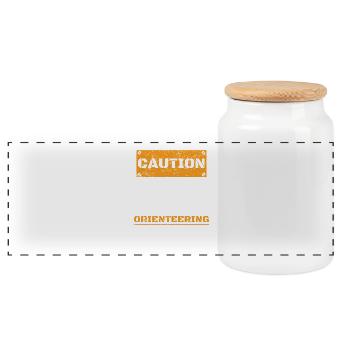 CAUTION WARNING TALK ABOUT HOBBY Orienteering - Panoramic Cookie Jar with Wooden Lid - white - Front