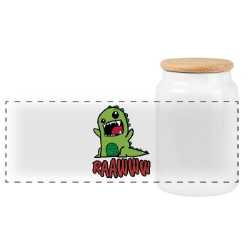 Baby T-Rex dinosaur - Panoramic Cookie Jar with Wooden Lid - white - Front