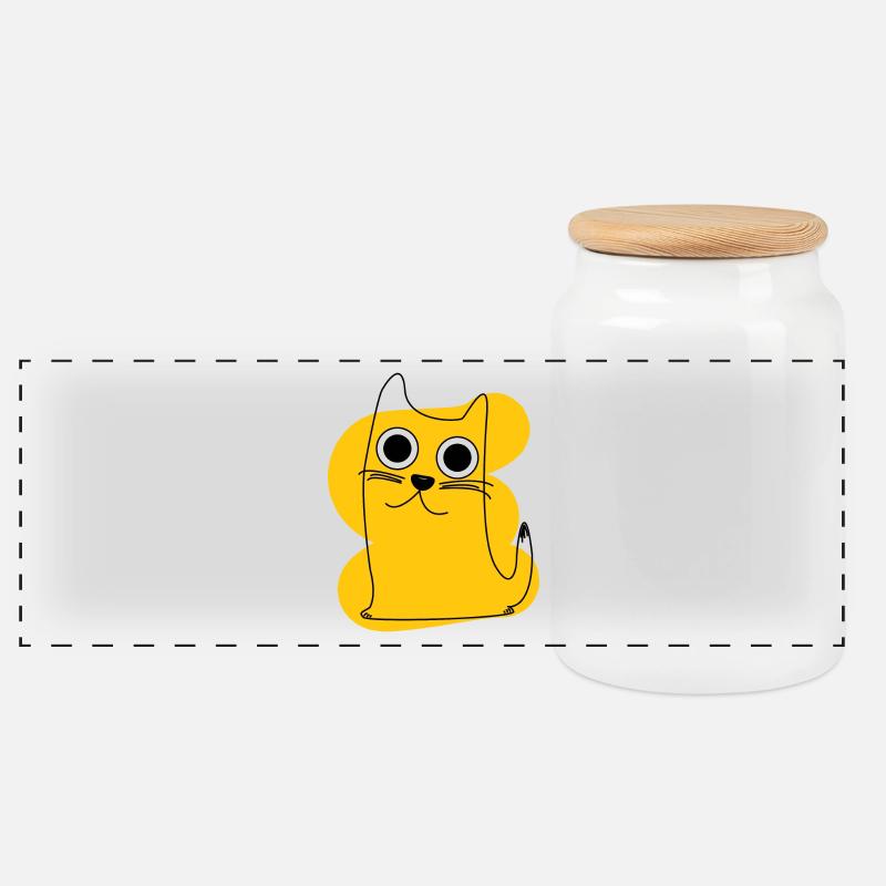 Yellow Cat - Panorama Keksdose mit Holzdeckel - Weiß