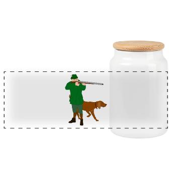 Hunter with dog - Panoramic Cookie Jar with Wooden Lid - white - Front