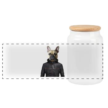 bulldog veste humour fantaisie cuir chien animal d - Panoramic Cookie Jar with Wooden Lid - white - Front