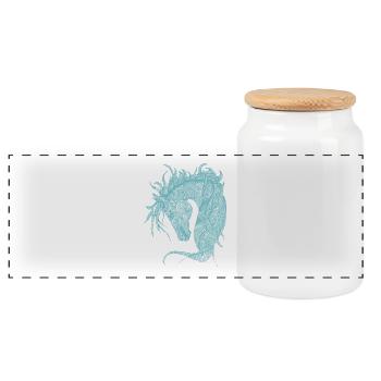 Horses Head Zentangle Turquoise - Panoramic Cookie Jar with Wooden Lid - white - Front