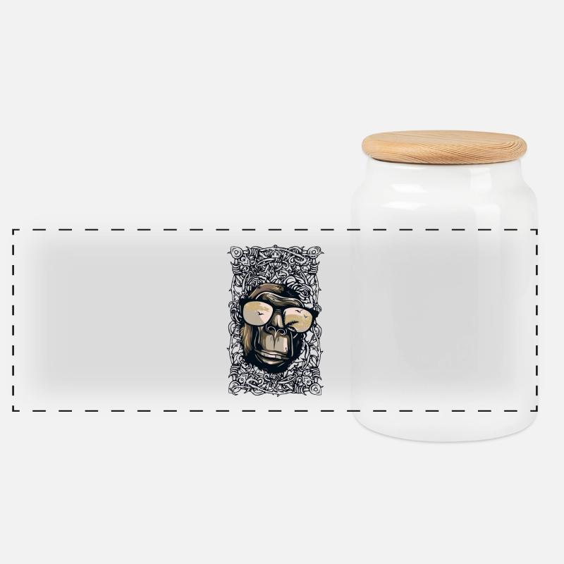 Cooler Affe mit Sonnenbrille - Panorama Keksdose mit Holzdeckel - Weiß