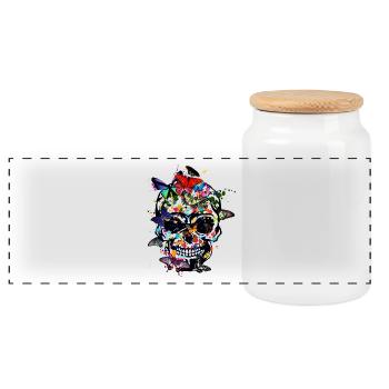 head of death butterfly skull crane fantasy design - Panoramic Cookie Jar with Wooden Lid - white - Front