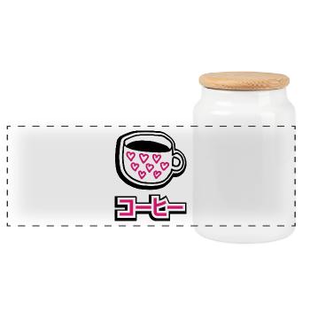 KOOHII!コ ー ヒ ー! Coffee! - Panoramic Cookie Jar with Wooden Lid - white - Front