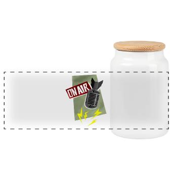 Microphone - live broadcast - Panoramic Cookie Jar with Wooden Lid - white - Front