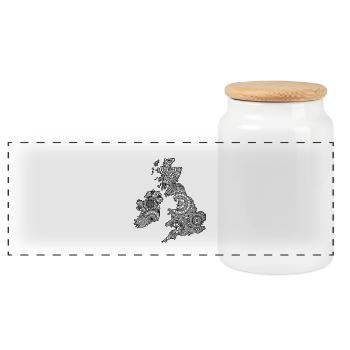 UK Mandala - Panorama Keksdose mit Holzdeckel - Weiß - Vorne