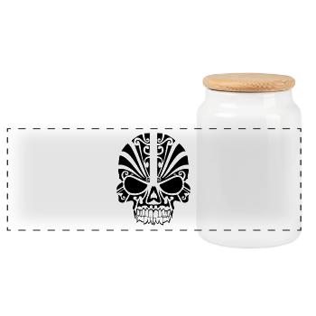 Skull - Panoramic Cookie Jar with Wooden Lid - white - Front
