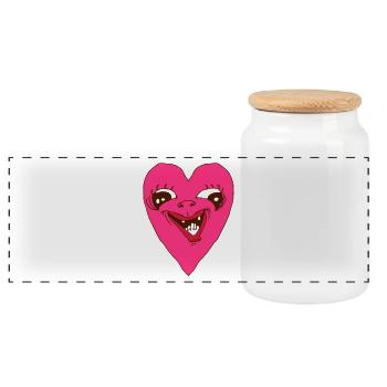 Heart Grimace - Ugly heart face - Panoramic Cookie Jar with Wooden Lid - white - Front