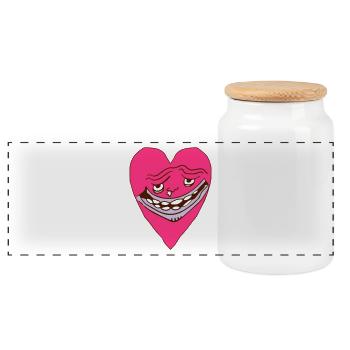 Heart Grimace - Ugly Heart Face - Panoramic Cookie Jar with Wooden Lid - white - Front