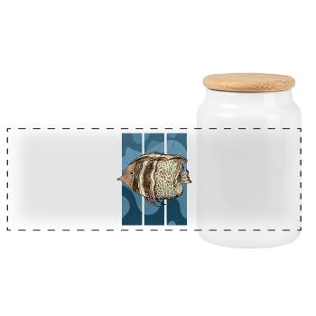 Fish - Panoramic Cookie Jar with Wooden Lid - white - Front