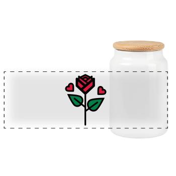 Valentine's Rose with heart - Panoramic Cookie Jar with Wooden Lid - white - Front
