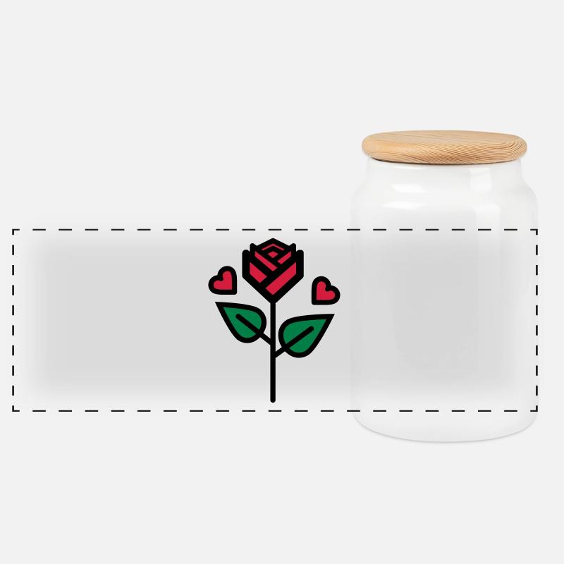 Valentinstag Rose mit Herz - Panorama Keksdose mit Holzdeckel - Weiß