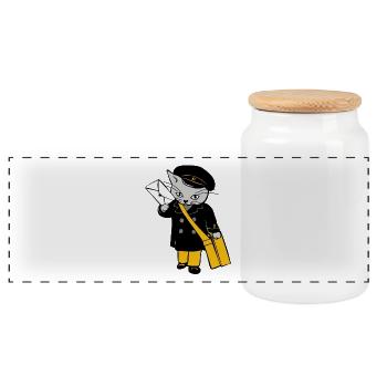 post katze dhl deutsche post postmen cat brief - Panorama Keksdose mit Holzdeckel - Weiß - Vorne