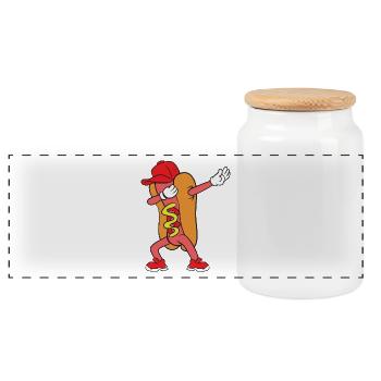 Dabbing Dab Hot Dog Hot Dog Fast Food - Panoramic Cookie Jar with Wooden Lid - white - Front