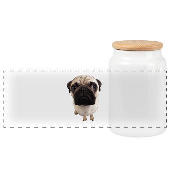 Mops Blick - Panorama Keksdose mit Holzdeckel - Weiß - Vorne