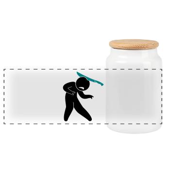 A zombie in the head with a machete - Panoramic Cookie Jar with Wooden Lid - white - Front