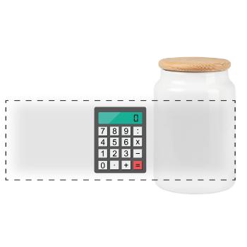 calculator - Panoramic Cookie Jar with Wooden Lid - white - Front