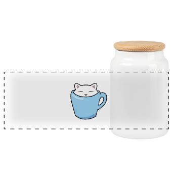 Chaton mignon assis dans une tasse de café bleue - Boîte à biscuits avec couvercle en bois - blanc - Devant