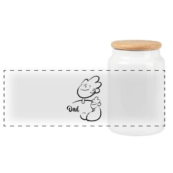 Father and Son Illustration - Panoramic Cookie Jar with Wooden Lid - white - Front