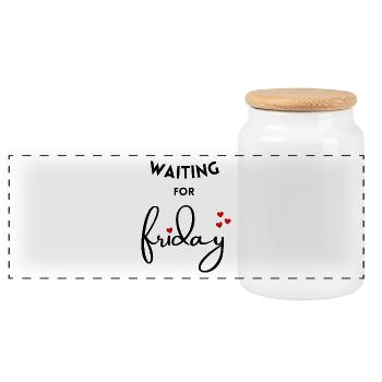 waiting for friday - finally weekend - Panoramic Cookie Jar with Wooden Lid - white - Front
