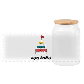ANNIVERSARY. HAPPY BIRTHDAY. HAPPY BIRTHDAY. - Panoramic Cookie Jar with Wooden Lid - white - Front